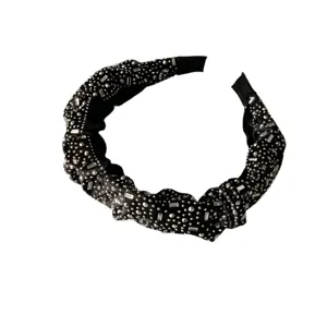 Diadema de satén negro con diamantes de imitación brillantes para peinados elegantes