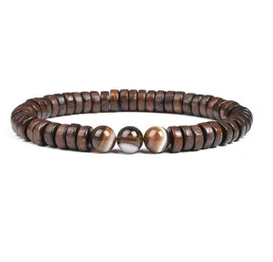 Natural Stone And Wood Beaded Bracelet Elastic Stone Bead Bracelets Vintage Ethnic Jewelry Gift For Women Men