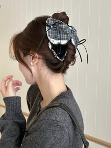 Haarklammer im koreanischen Stil mit karierter Schleife und Spitze für Damen