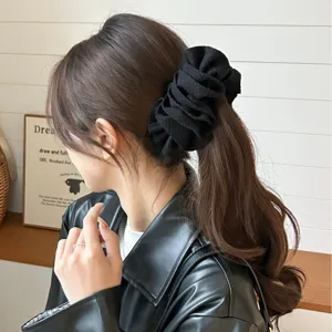 Elegant black fabric banana hair clip for women in Korean style, autumn winter accessory