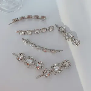 Elegant Women Alloy Rhinestone Hair Clip Collection Korean Style Minimalist Geometric Side Clip Bobby Pin Hair Accessory