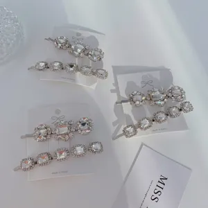 Set of Korean style elegant rhinestone hair clips featuring crystal clear stones on alloy pins