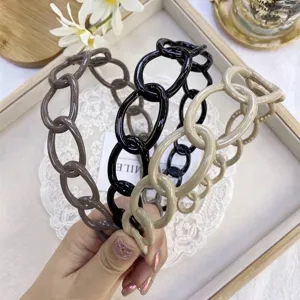 Minimalist plastic chain link headbands in solid colors, set of three for women.