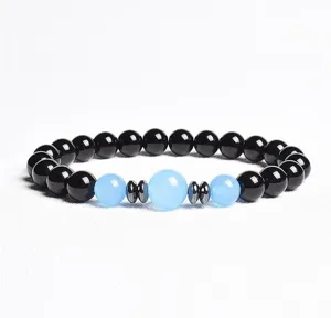 8mm black bead blue chalcedony gemstone spacer bracelet stylish detail view accessory