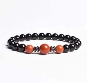 Natural stone beaded bracelet with black and red jasper beads for men and women daily wear