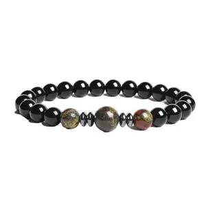 8mm Black Beaded Gemstone Bracelet with Metal Spacers and Colorful Stones for Men Women Gift