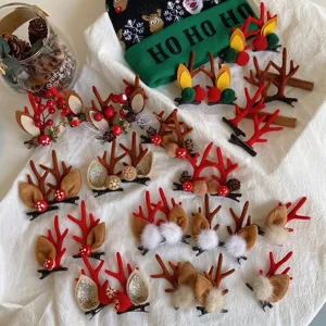 Fermagli per Capelli Natalizi Corna di Renna Orecchie Stoffa Lega Copricapo Carini Pompon per Ragazze Donne Festa Celebrazione Decorazione