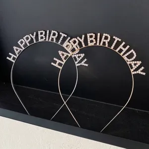 Happy Birthday Rhinestone Letter Headband Alloy Gold Silver Sparkling Party Hair Accessories For Women Jewelry