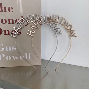 Elegant rhinestone encrusted Happy Birthday headbands in silver and gold alloy for parties
