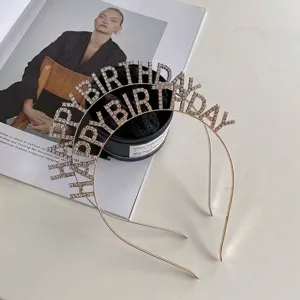 Elegant alloy rhinestone Happy Birthday headband for festive party hair accessories