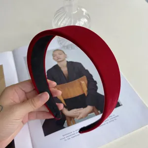 Classic elegant red velvet wide headband with soft padded design for stylish women