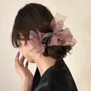 Koreaanse Stijl Elegante Scrunchie Met Strik Strass Organza Satijn Mesh Haaraccessoires Voor Dames Paardenstaart