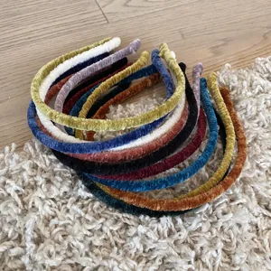 Set of multi-colored slim velvet headbands featuring autumn solid colors for women