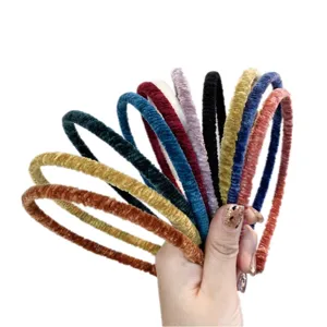 Korean Velvet Pleated Headband Wavy Cloth Fine Edge Hair Band Simple Solid Color Winter Head Hoop Women Hair Accessories