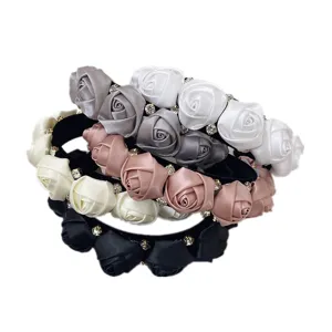 Elegant 3D rose flower headbands with sparkling rhinestones for women, multi-color set