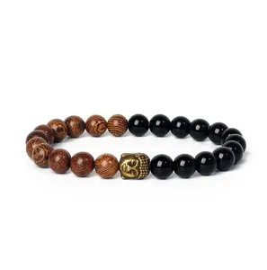 8mm Legierung Buddha Kopf Vulkanstein Tigerauge Perlen Armband ethnischer Schmuck.