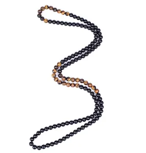 8mm black stone and yellow tiger eye gemstone yoga necklace DIY meditation mala beads.
