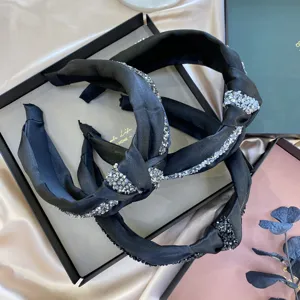 Diadema Ancha de Tela de Satén con Lazo de Nudo y Adorno de Strass Elegante Estilo Coreano para Mujer Accesorios para el Cabello de Moda