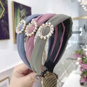 Koreanisches Stoff-Haarband Für Damen Rutschfeste Bonbonfarbe Haarreif Mit Künstlicher Perle Strass Kreis Dekor Mode Haarschmuck