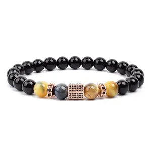 Natural stone beaded bracelet with micro pave zircon metal charms for fashion men and women.