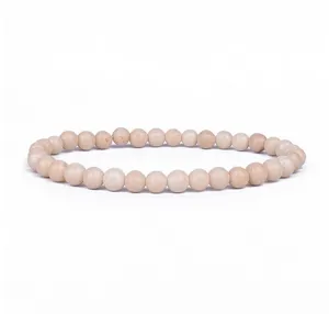 4mm natural stone beaded bracelet minimalist style dainty peach quartz gemstone jewelry detail view