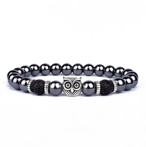 Natuurlijke vulkanische steen en zilveren uil kralen armband yoga chakra helende sieraden man
