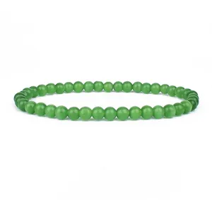 Classic green beaded bracelet for women men, 4mm round gemstone stretch yoga bracelet jewelry