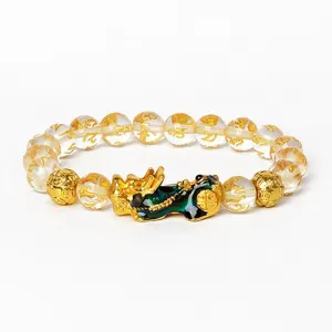 Bracelet Pixiu en Pierre Naturelle Vintage Bracelet Élastique à Perles Mantra Six Vrais Mots Cadeau de Bijoux Chanceux pour Femmes Hommes