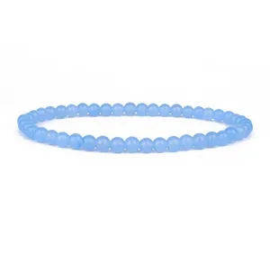 4mm light blue round gemstone beaded bracelet minimalist yoga fashion jewelry accessory