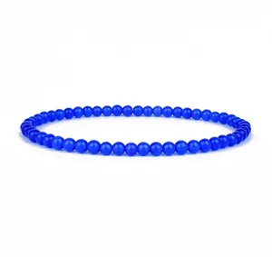 Detail view of the 4mm blue beaded bracelet, classic round yoga gemstone bracelet for daily wear.