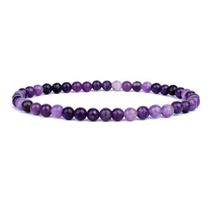 Close-up detail view of the 4mm purple gemstone beaded bracelet, showing smooth polished beads.