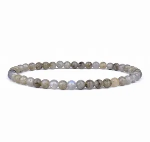 Close-up detail shot of a 4mm natural stone bead bracelet, showing delicate texture and luster.