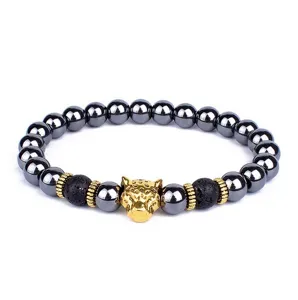 8mm Vulkasteen Magnetische Kralen Goud Luipaard Hoofd Armband Yoga Sieraden Mode