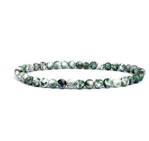 Green stone bead bracelet detail view, 4mm natural stone beaded yoga jewelry piece