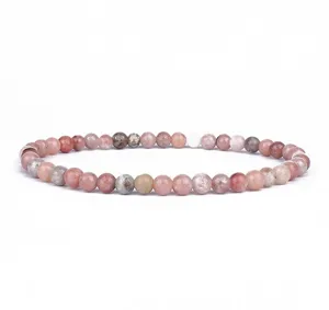 Close-up detail of natural stone beaded bracelet showing 4mm multicolored round beads texture.