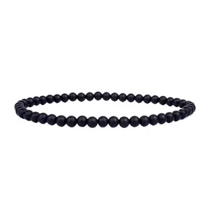 4mm Matte Black Stone Beaded Bracelet Yoga Gemstone Jewelry Minimalist Style Main View