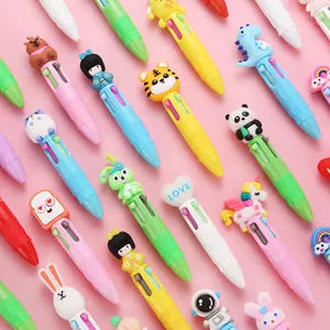 Cute cartoon mini 4-color ballpoint pen set with various lovely animal toppers for students