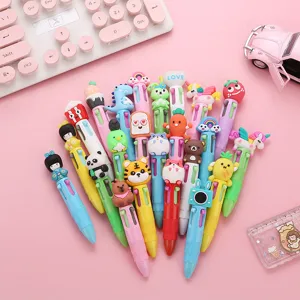 Cute cartoon multi-color ballpoint pens with various adorable animal and fruit designs for kids.