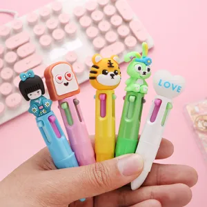 Cute cartoon multi-color ballpoint pens with lovely doll and animal designs for school and journaling.