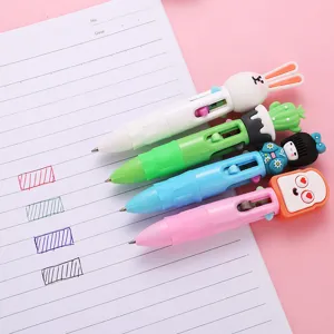 Cute 4-color cartoon ballpoint pen set, portable multi-color press pen for student.