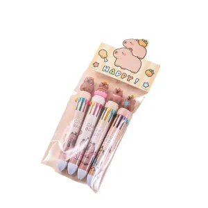 Set di penne a sfera multicolore Capybara carine, cancelleria per studenti con cartone animato.