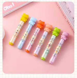 Cute cartoon bear highlighter set, colorful pastel marker pens for journaling and notes.