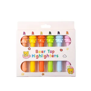 Cute Cartoon Bear Highlighter Set Plastic Double Head Highlighter Pen Student Stationery Marking Marker Pen