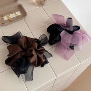 Haarelastiekje Dames Koreaanse Stijl Satijn Grote Strik Elegant Organza Patchwork Handgemaakt Mode Haaronderdelen