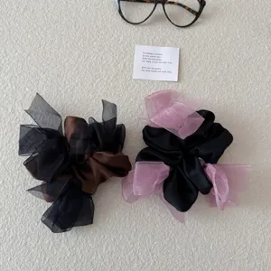Elegante satijnen haarelastiekjes met organza strik, decoratieve set van 2 voor dames.