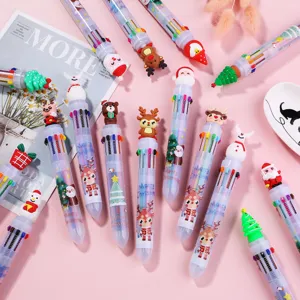 Christmas 10-color retractable ballpoint pens cute cartoon student stationery gift set.