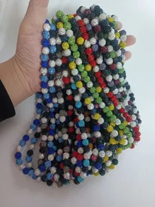 Handful of various colorful 10mm rhinestone Shamballa bead necklaces for hip hop jewelry style