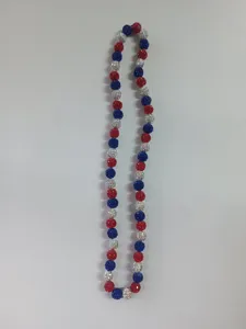 10mm red white and blue Shamballa rhinestone clay bead necklace for baseball fans sports