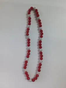 Close-up detail of 10mm red and silver Shamballa glitter disco ball beads hip hop necklace