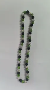 Close-up detail of 10mm AB clay rhinestone disco ball beads on a Shamballa necklace.